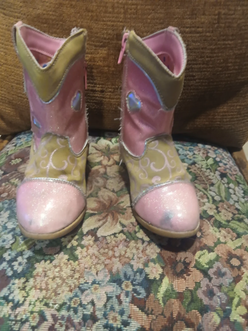 Girls Pink Glitter Western Boots with Princess Heart Accent